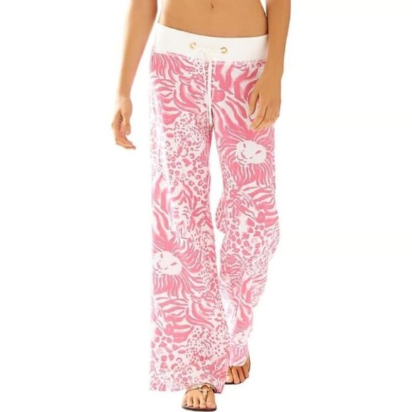 Lilly Pulitzer The Beach Pants Get Spotted Lion Leopard Linen XS 37843 - Picture 1 of 12